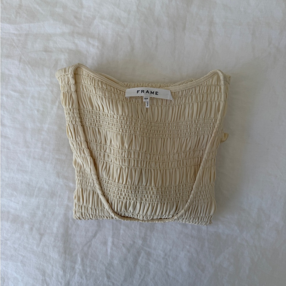 FRAME Denim Cream Smocked Tank Top
